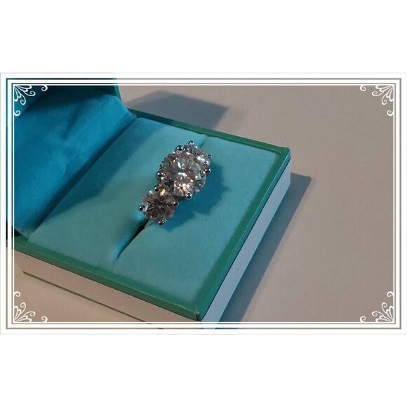 CERTIFIED 11 Ct Genuine Moissanite 3-Stone Past~Present~Future Engagement Ring 8 - Picture 2 of 15